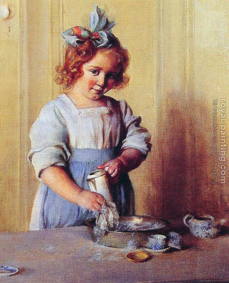Charles Courtney Curran : Washing Dishes Emily and Her Tea Set